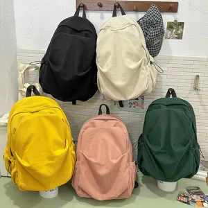 Corduroy Casual Backpack For Teenagers School Bookbag Vintage Solid Color Travel Daypack With Drawstring Pockets