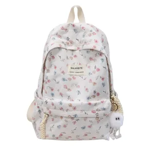 White floral lace backpack for women and students, cute Japanese style casual daypack bookbag