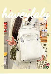 Detailed view of the large capacity waterproof campus backpack, featuring multi-pockets and stylish design.