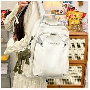 Casual white canvas backpack with large capacity, ideal for school, travel and daily use.