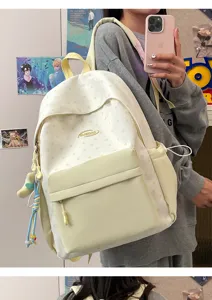 Light yellow white star backpack student casual school bag cute daypack detail view