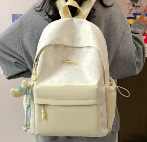 Cute star pattern canvas school backpack for teen girls casual daily casual daypack