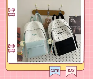 Cute star pattern school backpack for students, stylish canvas dual-shoulder bag for daily use.