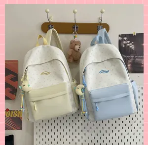 Cute star print school backpack with front pocket casual student daily book bags