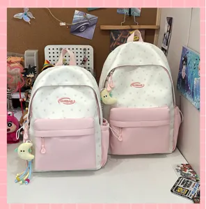Cute pink star school backpack for teen girls, sweet ins style casual daypack for school.
