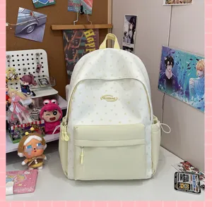 Fresh star print school backpack for teenage girls, sweet campus style casual daily daypack bag.