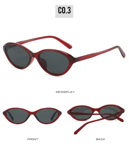 Detailed view of retro red cat-eye sunglasses, stylish small frame design for daily wear.