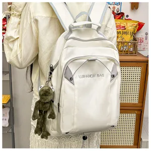 Light waterproof school backpack for women, large capacity daily casual travel bag, white.