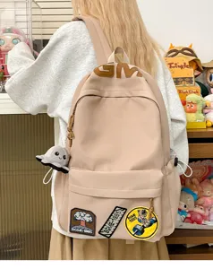 Korean style canvas backpack large capacity school bag casual cute daypack for students