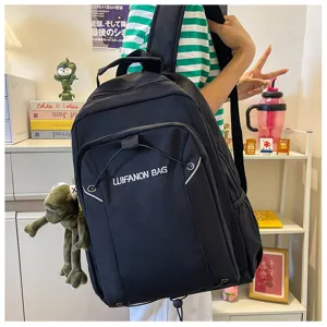 Casual waterproof black backpack for school travel and daily use large capacity student bookbag
