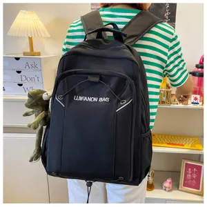 Casual black backpack large capacity water resistant school bag for students daily commuting travel.