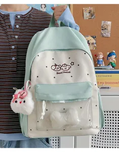 Cute college school backpack for teen girls transparent front pocket casual student daily bookbag