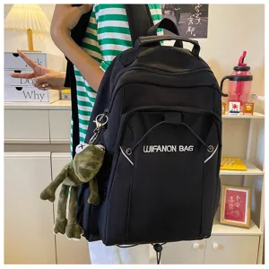 Lightweight travel mountaineering backpack large capacity student school bag in classic black.