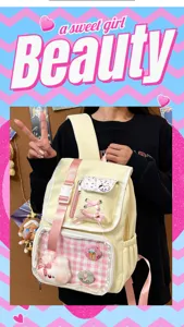 Japanese style cute ita backpack with clear window pastel canvas school bag for girls daily use