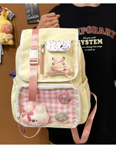 Cute Japanese style Ita backpack with transparent window, casual kawaii school daypack for girls.