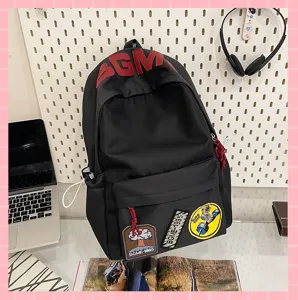 Korean style canvas backpack large capacity school bag for students black bookbag