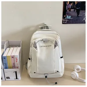 Casual white waterproof backpack for women and students, large capacity travel school book bag