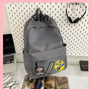 Casual grey canvas backpack for students, large capacity korean style school daily bag.