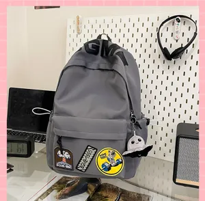 Grey student backpack large capacity casual school bag ins style aesthetic travel book bag