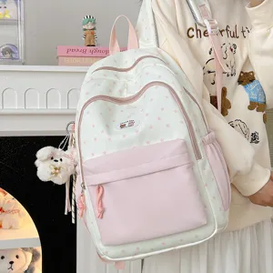 Cute contrast color star print school backpack for teenage girls and daily students bag