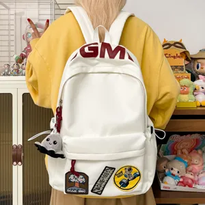 Women Men Large Capacity Nylon Backpack Korean Style Ins Casual School Bookbag With Cute Octopus Pendant
