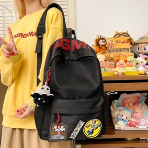 Korean style large capacity black school backpack for students casual daily book bag