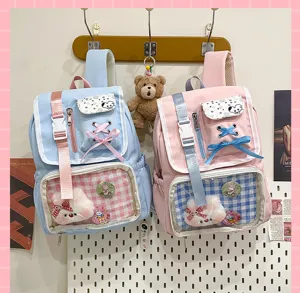 Japanese style anime ita backpack with transparent window and cute ribbon decoration