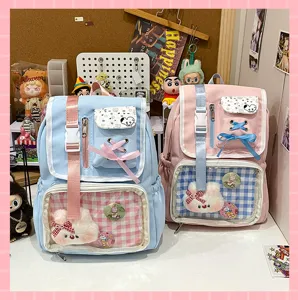 Kawaii itabag cute Japanese anime backpack with transparent window for pins and toys daily use.