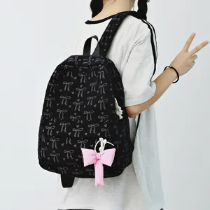 Japanese ins style literary bow backpack women fashion versatile casual school bag black