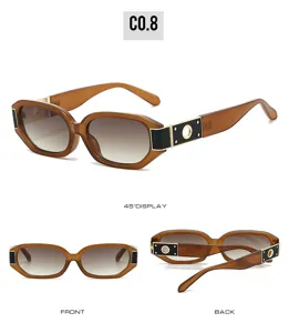 Cross-border polygonal fashion sunglasses with gradient lenses and chic metal temples.