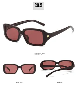Fashion square sunglasses for women, vintage brown rectangular frames with chic floral temple detail.