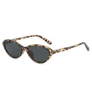 Retro small frame cat eye sunglasses for women and men, stylish tortoise shell UV protection.