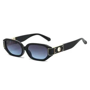 Fashionable polygon sunglasses featuring trendy chunky frame and unique metal temple cutout.