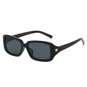 Chic black square sunglasses, trendy rectangular frame with floral temple detail for daily wear.