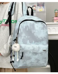 Korean style retro tie-dye college backpack for women student casual large capacity computer bag