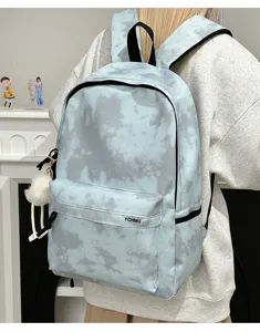 Korean style college tie-dye backpack, retro casual student school bag with laptop compartment.