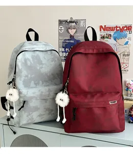 Korean vintage college style tie-dye backpack for women students, large laptop school bag.