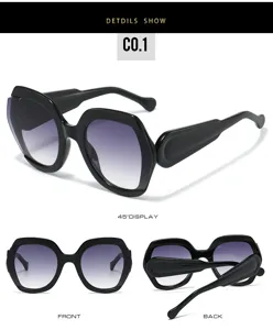 Large frame fashion hexagonal sunglasses for women and men, gradient lenses, stylish eyewear.