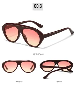 Detailed view of trendy gradient shield sunglasses featuring PC frame and fine temples.