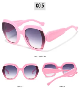 Pink oversized hexagonal fashion sunglasses with gradient lenses for women daily wear.