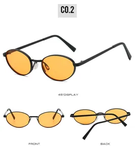 Detailed multi-angle view of vintage oval metal sunglasses with orange tinted lenses stylish.