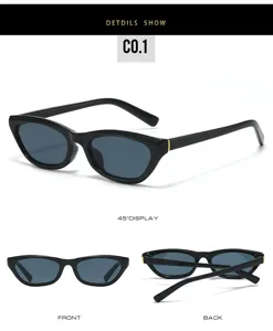 Zwarte cat eye zonnebril anti UV trendy zonnebril multi hoek detail weergave