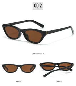 Stijlvolle zwarte zonnebril met bruine lenzen, UV-bescherming en trendy multi-angle design.