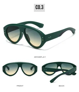 Green oversized chunky frame sunglasses with gradient lenses and golden rivets for men.