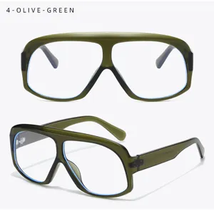 Large square frame blue light blocking glasses olive green fashion street style eyewear