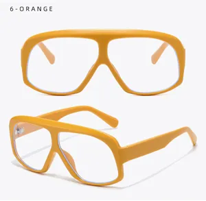 Orange square frame anti-blue light glasses for women and men, stylish street style eyewear.