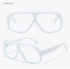 White large frame flat top anti-blue light glasses stylish square optical eyewear for daily use