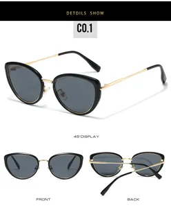 Classic black and gold cat eye sunglasses featuring stylish gray anti UV lenses for women.