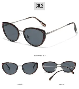 Retro cat-eye sunglasses with tortoise shell frame and metal temples for women UV400