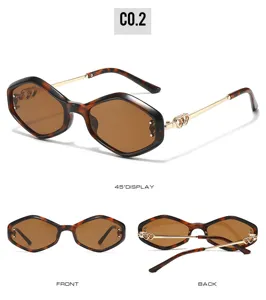 Trendy cat eye sunglasses for women men vintage tortoise shell metal frame UV400 sun eyewear